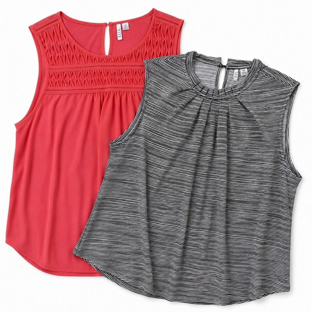 Set 2 ELLE Womens Blouse Size XXL Pink Coral & Black Stripe Sleeveless